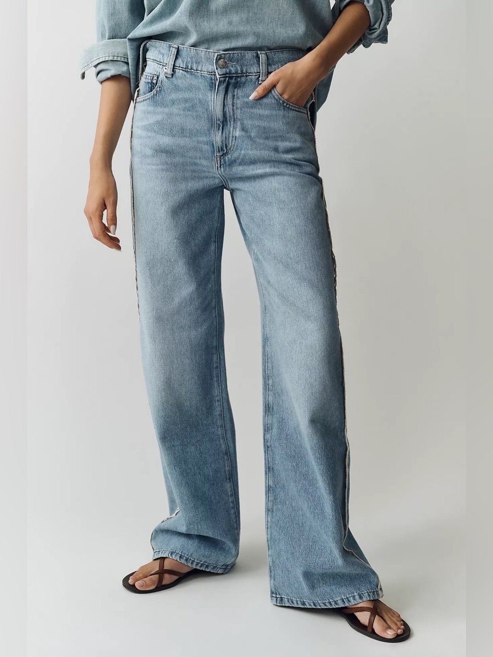 LE JEAN Bottom Column High-Rise Wide-Leg Jeans